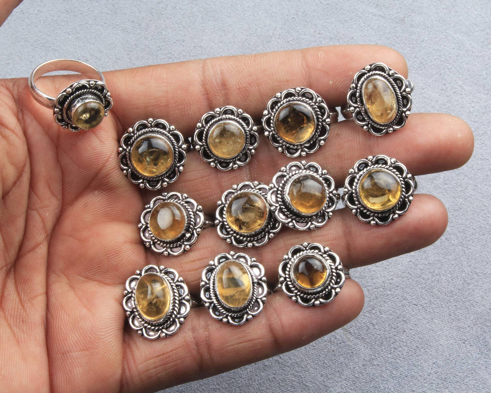 Citrin Ring, Handgemachter Schmuck Vintage Ringe, Hippie Silber Overlay Ringe Für Frauen, Kristall Chunky Boho von KirtiGlobal