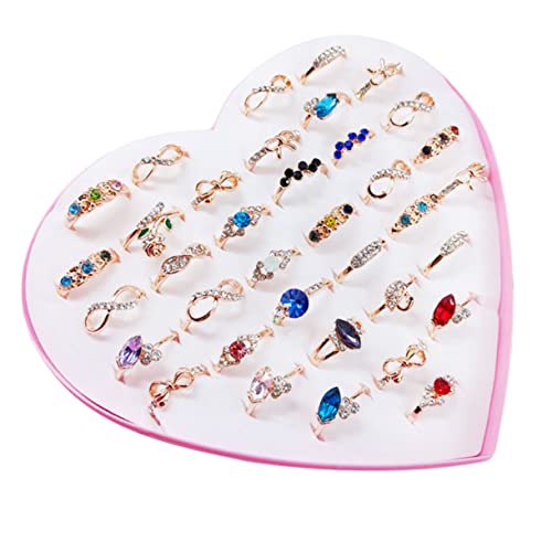 Kisangel Modischer Mädchenring für Damen aus Wasserdiamanten Kostümaccessoire für Partys Abschlussbälle und Alltagsoutfits – 36 Stück im Herzen Kasten von Kisangel