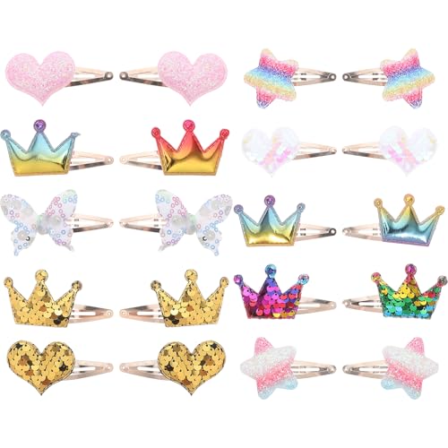 Kisangel 10 Paar glitzernde Haarspangen: Niedliche Pailletten-Haarspangen für Kinder – Haarnadeln mit Herzkrone und Schmetterlingsdesign – Styling-Kopfschmuck für Babypartys und Geburtstagsfeiern von Kisangel