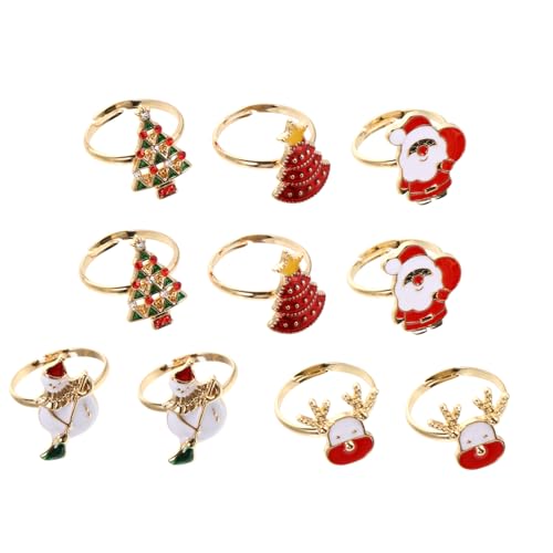 Kisangel 10 Teiliges Verstellbares Weihnachts Cartoon Ring für Erwachsene Bunte Festliche Finger Ringe mit Niedlichen Motiven als und Party Accessoire von Kisangel