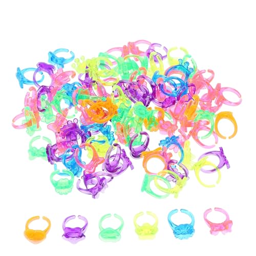 Kisangel 100 Stück Kunststoffringe für Verstellbare Schmuckringe für Mädchen Partyspielzeug für Verkleidung und Rollenspiel Zufällige Farben und Designs für und Feiern von Kisangel