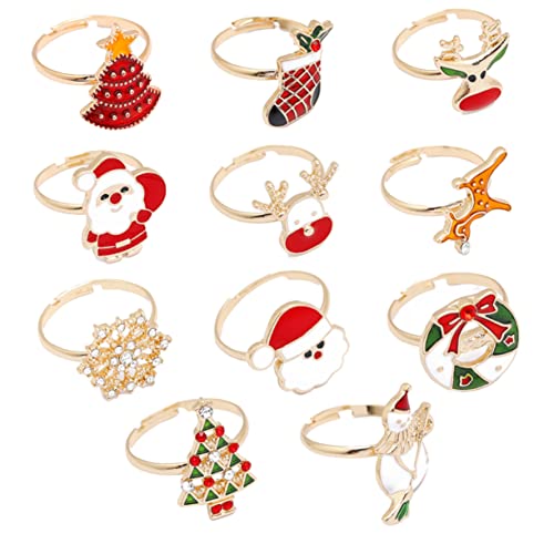 Kisangel 11 Stück Teiliges Weihnachts Ring Lustige Cartoon Finger Ringe für Festliche Anlässe und Partys als Weihnachtsgeschenk für Jungen und Mädchen von Kisangel