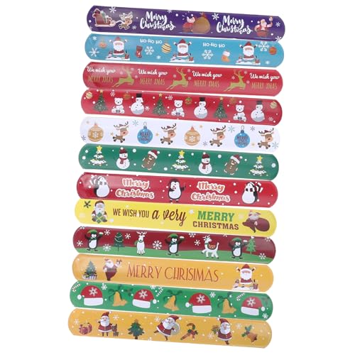 Kisangel 12 Stück Teiliges Weihnachts Slap Armband PVC Slap Wristbands mit Niedlichen Weihnachtsmotiven Leichte Partydeko für Silvester Xmas Themenparty und Einfach Anzulegen und von Kisangel