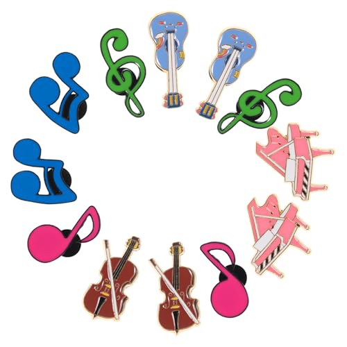 Kisangel 12 Teiliges Musikbroschen Set Anstecknadeln Mit Musiknoteninstrumenten – Emaille Anstecker Mit Gitarre Klavier Und Musiknoten Für Damen Kleidung Taschen Rucksäcke Jacken von Kisangel
