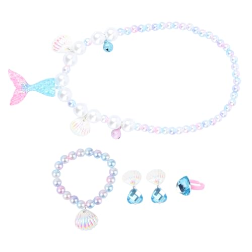 Kisangel 1Satz Mermaid Schmuckset Teiliges Set mit Halskette Armband Ring Ohrclips Süßer Stil für Geburtstagsgeschenke und Meerjungfrau Partys Blaues Design von Kisangel