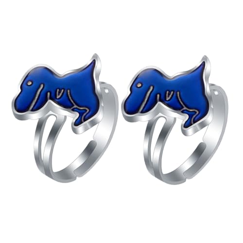 Kisangel 2 Stück Dinosaurier Stimmungsring Tragbarer Farbwechsel Ring aus Hochwertiger Legierung Temperaturabhängige Farbänderung Kindgerechtes Dino Design für Partys und Alltag von Kisangel