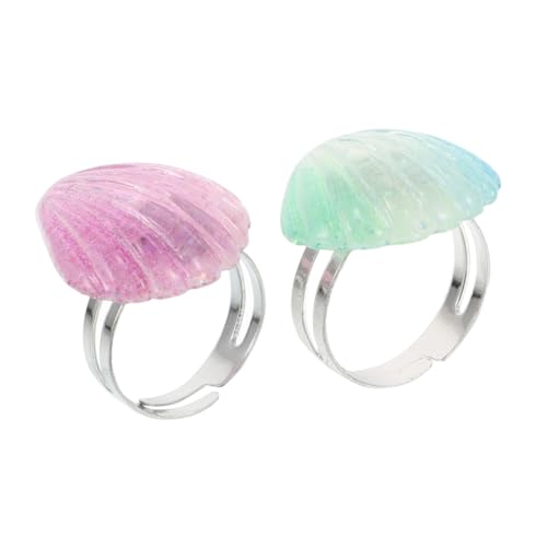 Kisangel 2 Stück Muschelring Farbenfroher Verstellbarer Schmuck für Kleine Mädchen Meerjungfrau Party Dekoration Unterwasser Motiv Strand Accessoire von Kisangel