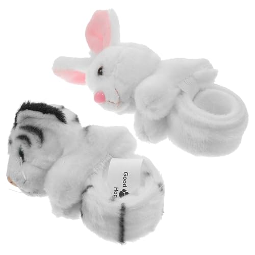 Kisangel 2 Stück Plüsch Klatscharmband Tier Slap Armband Kinderparty Deko Weißer Hase Weißer Tiger Weiches Stofftier Armband Einfach zu Tragen von Kisangel