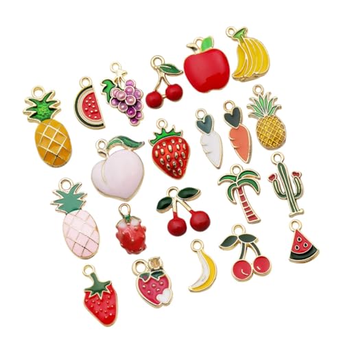 Kisangel 21 Stück Mini Obst Charms aus Legierung Süße Ananas Erdbeere Kirsche und Wassermelonen Anhänger für Schmuckherstellung von Armbändern und Schlüsselanhängern von Kisangel