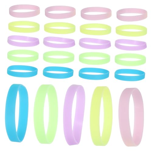Kisangel 25 Stück Teiliges Neon Silikon Armband Nachtleuchtende Armbänder in Blau Violett Grün Gelb Hautfreundliche Glow in The Dark Rubber Wristbands für Party Konzert und Outdoor von Kisangel