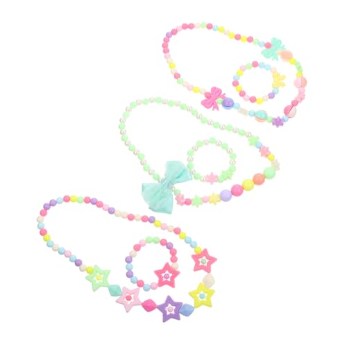 Kisangel 3 Sätze Schmuck Mädchen Perlen Halskette Bunte Schleifen Dekoration Party für Junge Mädchen Modisch Robust von Kisangel