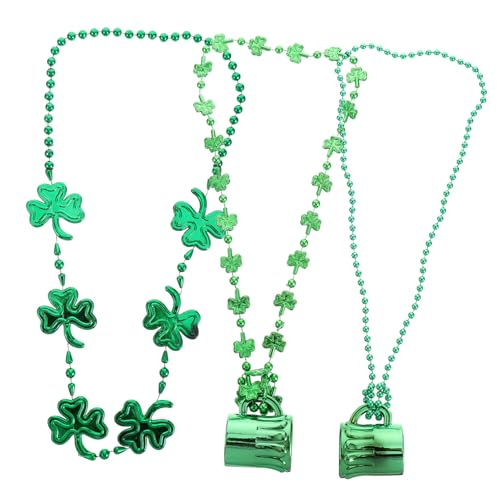Kisangel 3 Stück Kleeblatt Halsketten Grün Perlen mit Bierkrug Design für Saint Patrick's Day Partyzubehör Langlebig und Auffällig von Kisangel