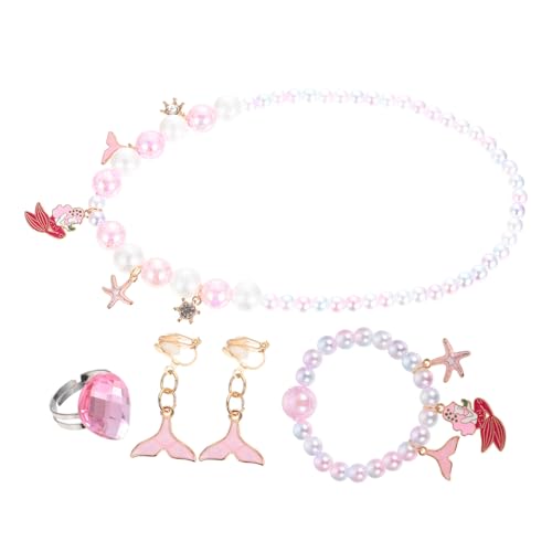 Kisangel 4 Stück Schmuckset Meerjungfrau Teilig Armband Halskette Ring Bunte Perlen Handgefertigt für Mädchen Geburtstag Party Accessoire von Kisangel