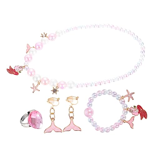 Kisangel 4 Stück Teiliges Meerjungfrau Schmuckset für Armband Halskette Ring und Ohrringe mit Bunten Perlen für Kleine Mädchen für Kostüme und Tägliche Outfits Kisangel 4 Stück Teiliges Meerjungfrau Schmuckset für Armband Halskette Ring und Ohrringe mit Bunten Perlen für Kleine Mädchen für Kostüme und Tägliche Outfits von Kisangel
