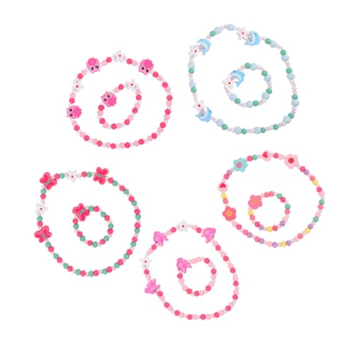 Kisangel 5 Sätze Schmuckset Perlen Halskette und Armband Set Cartoon Stil Leicht und Modisch Geeignet für Mädchen Geburtstagsgeschenk und Alltagsoutfits Teiliges Set für Teens von Kisangel