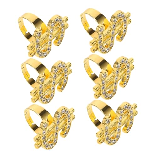 Kisangel 6stücke Geldzeichenringe Bling Hip Hop Ring Für Cosplay Requisiten Rapper Zubehör Schmuckringe Disco Verkleidungsringe Statement Kostüm Anlässe Herren Damen von Kisangel