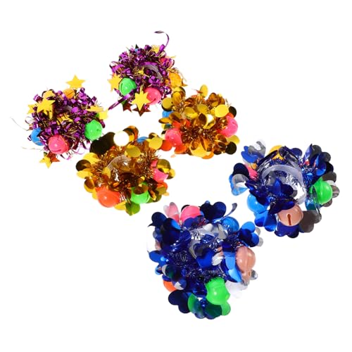 Kisangel 6 Stück Teiliges Cheerleading Pom Poms mit Glöckchen Pailletten-wristlets in Perlen- Stern Herzform Leichte Pvc-handblumen Tanz Kindergartenauftritte und Sportveranstaltungen von Kisangel