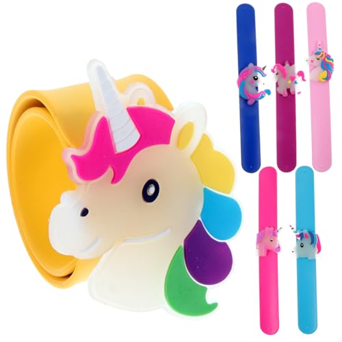 Kisangel 6 Stück Teiliges Leuchtende Silikon Snap Armbänder mit Buntem Einhorn Design Flexible Sichere Schlagarmbänder für Erwachsene als Partygeschenk und Mitgebsel von Kisangel