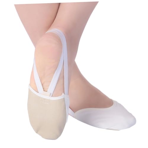 Kisangel Ballettschuh Canvas Teilsohle Zehenschuh aus Baumwolle Stretch Tanzschläppchen für Mädchen und Damen mit Elastischem Doppelband S Hautfarbe von Kisangel