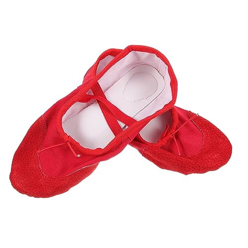 Kisangel Ballettschuhe für Erwachsene Glänzende PU Tanzschläppchen mit Elastischem Band rutschfeste Weiche Sohle Geeignet für Yoga Ballett und Moderne Tanzarten Rot von Kisangel