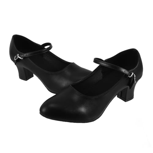Kisangel Damen Tanzschuhe Mittelabsatz PU Kunstleder Latein Schuhe mit T Riemen Bequeme Stoßdämpfende Latein Tanzschuhe für Training und Auftritte von Kisangel