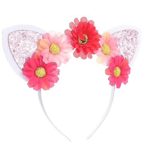 Katzenohren Haarreif mit Künstlichen Blumen Bequemes Modisches Kopfschmuck Accessoire für Festivals Partys und Fotoshootings für Erwachsene von Kisangel