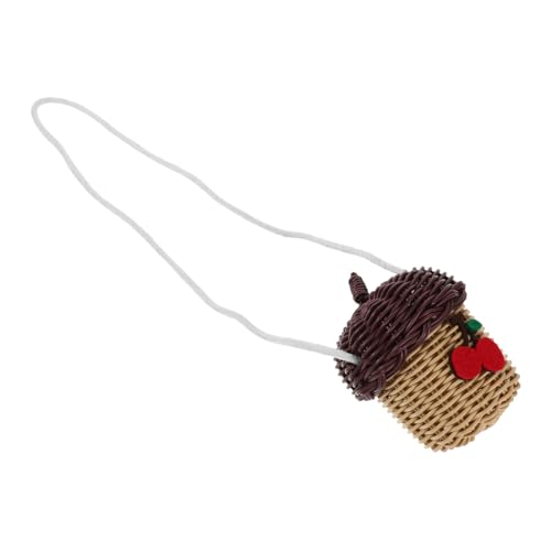 Kisangel Korb Aus Rattanimitat Geflochtene Handtasche Für Junge Mädchen Kleine Eicheltasche Dekorative Aufbewahrungstasche Mit Deckel Hängende Schultertasche Für Mädchen von Kisangel