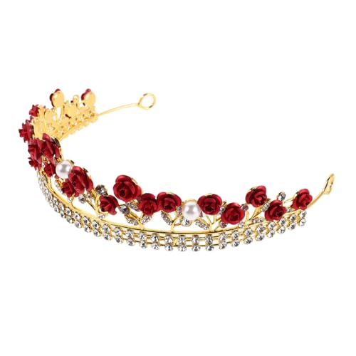 Kisangel Rotes Rosen Brautkrone aus Legierung Leichtes Komfortables Diadem mit Funkelnden Strasssteinen Elegante Prinzessin Hochzeits Haarreif Vielseitiges Accessoire für Brautkleider von Kisangel