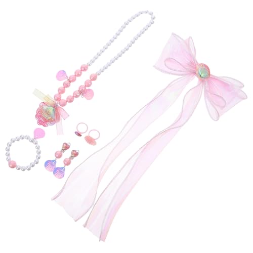 Kisangel Schmuckset Mädchen Meerjungfrau Thema Set mit Muschel-halskette Perlen-armband Ring Ohrclips und Schleifen-haarklammern Hautfreundlich Leicht für Geburtstage und von Kisangel