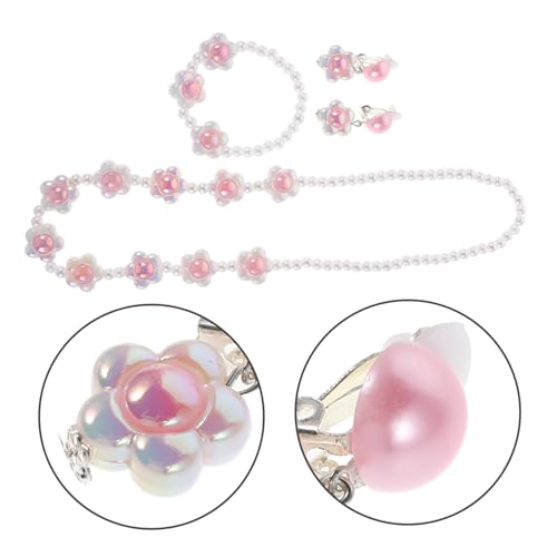 Kisangel Schmuckset Mädchen Perlen Schmuck mit Blumenmuster Halskette Armband Ohrringe für Kleinkinder Partys und Festliche Anlässe von Kisangel