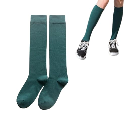 Damen Kniehohe Socken, schicke Mode, solide lange Socken, einfache flache Kniestrümpfe (dunkelgrün) von Kisbeibi