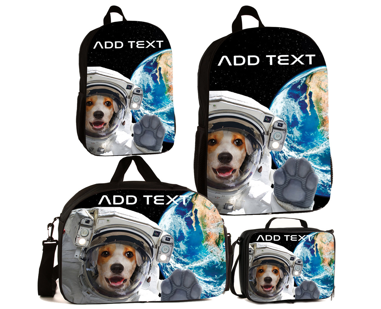 Personalisierte Vollfarb Kinder Rucksäcke/Lunch Bag Seesack - Space Astronaut Dog von KishKesh