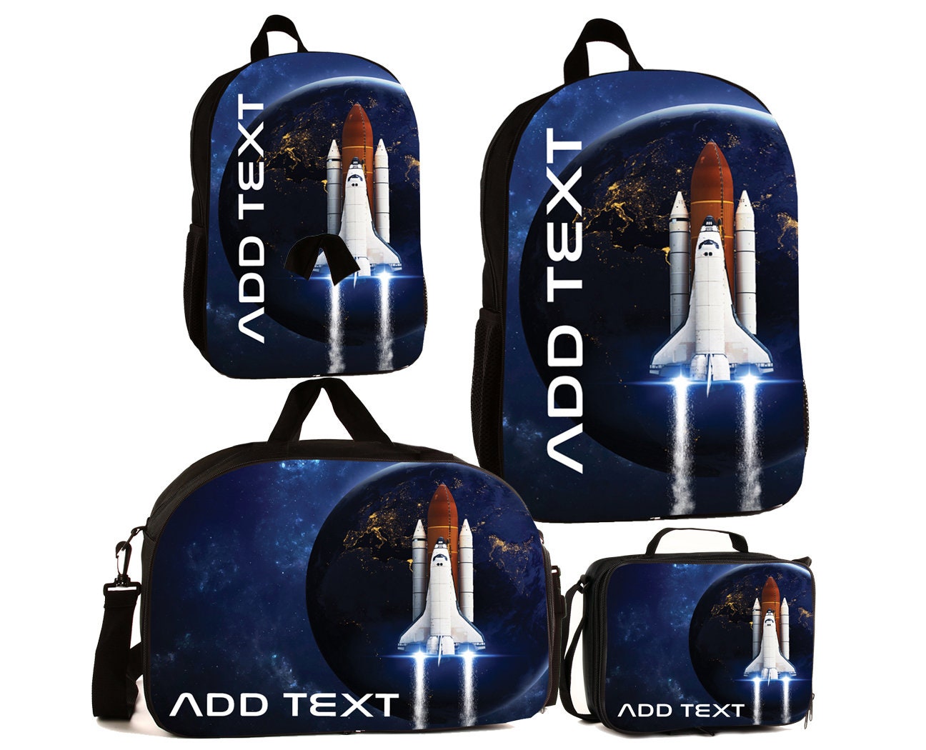 Personalisierte Vollfarb Kinder Rucksäcke/Lunch Bag Seesack - Space Shuttle von KishKesh