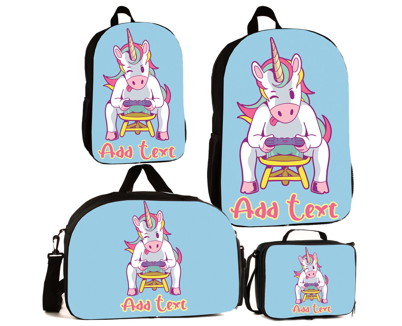 Personalisierte Vollfarb Kinder Rucksäcke/Lunch Bag Seesack - Unicorn Gamer von KishKesh