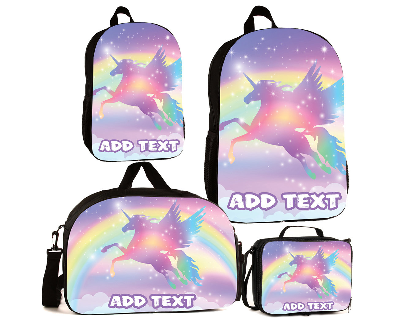 Personalisierte Vollfarb Kinder Rucksäcke/Lunch Bag Seesack - Unicorn Rainbow von KishKesh