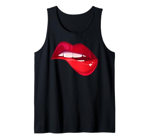 Kiss and Make Up Lip Bite Girl Valentine Kisses Roter Lippenstift Tank Top von Kiss And Make Up Designs