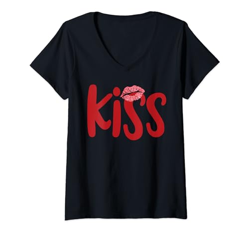 Kiss Marry Kill Girls Group Trio Kiss Kostüm Red Kissy Lips T-Shirt mit V-Ausschnitt von Kiss Marry Kill Group Costume Co.