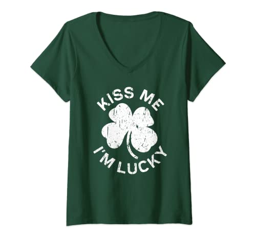 Damen Kiss Me I'm Lucky T-Shirt St. Patrick Day Shirt T-Shirt mit V-Ausschnitt Damen Kiss Me I'm Lucky T-Shirt St. Patrick Day Shirt T-Shirt mit V-Ausschnitt von Kiss Me I'm Lucky Shirts