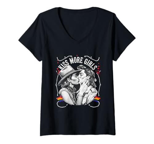 Damen Kiss More Girls Lesben Cowgirls Kissing LGBT Pride Adult T-Shirt mit V-Ausschnitt Damen Kiss More Girls Lesben Cowgirls Kissing LGBT Pride Adult T-Shirt mit V-Ausschnitt von Kiss More Girls Lesbians Cowgirls Kissing