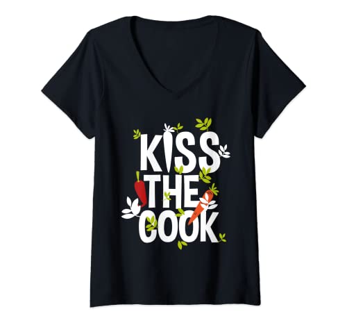 Damen Kiss The Cook T-Shirt T-Shirt mit V-Ausschnitt Damen Kiss The Cook T-Shirt T-Shirt mit V-Ausschnitt von Kiss The Cook