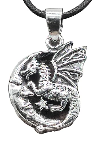 Kiss of Leather Anhänger Drache im Mond aus 925 Sterling Silber mit Baumwollband Si. 469 von Kiss of Leather