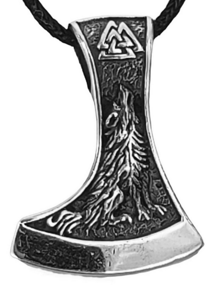 Kiss of Leather Kettenanhänger Axt Wikingeraxt Anhänger Silber Streitaxt Beil heulender Wolf Nr.428 von Kiss of Leather