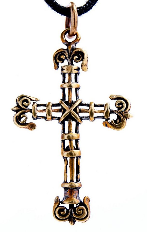 Kiss of Leather Kettenanhänger Kreuz Cross Bronze Anhänger verspieltes Design Mittelalter von Kiss of Leather