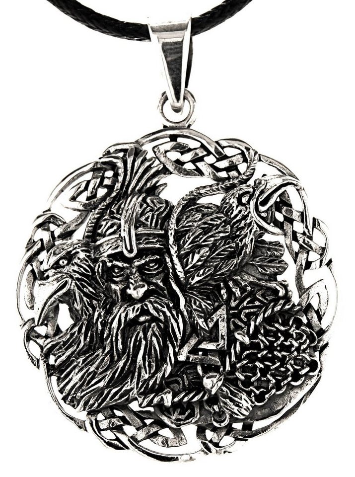 Kiss of Leather Kettenanhänger Odin mit Raben Anhänger 925 Silber Wikinger Gott Hugin Munin Göttervater von Kiss of Leather