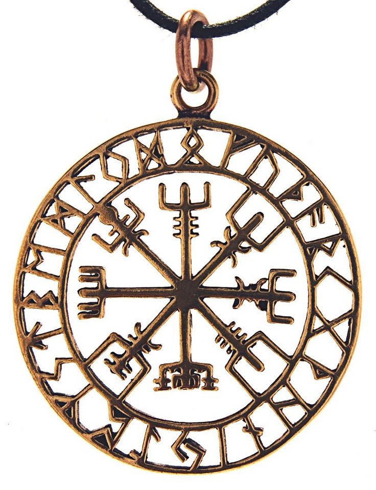 Kiss of Leather Kettenanhänger Wikingerkompass Anhänger Bronze Band Wikinger Kompass Vegvisir Runen Weg von Kiss of Leather