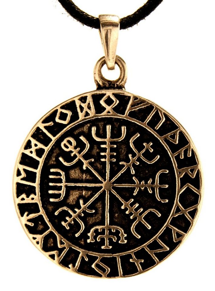 Kiss of Leather Kettenanhänger Wikingerkompass Anhänger Bronze Band Wikinger Kompass Vegvisir Runen Weg von Kiss of Leather