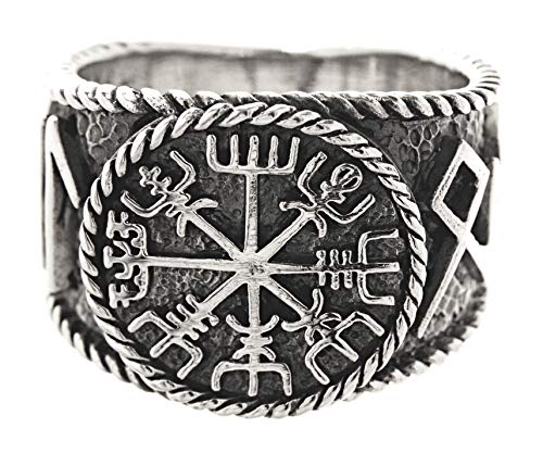 Kiss of Leather Ring Wikingerkompass Vegvisir aus 925 Sterling Silber, Gr. 54-74 (54 (17.2)) von Kiss of Leather