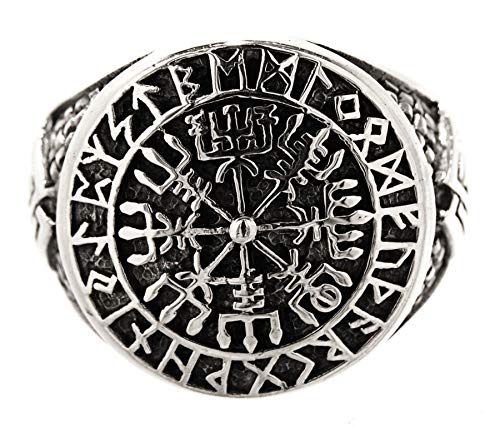 Kiss of Leather Ring Wikingerkompass Vegvisir aus 925 Sterling Silber, Gr. 56-76 (68 (21.6)) von Kiss of Leather