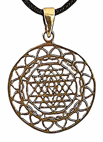 Kiss of Leather Sri Yantra Anhänger aus Bronze mit Baumwollband von Kiss of Leather