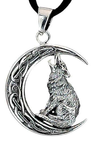 Kiss of Leather Wolf im Mond Anhänger aus 925 Sterling Silber mit Silberkette 1 mm (65) SI. 355 von Kiss of Leather